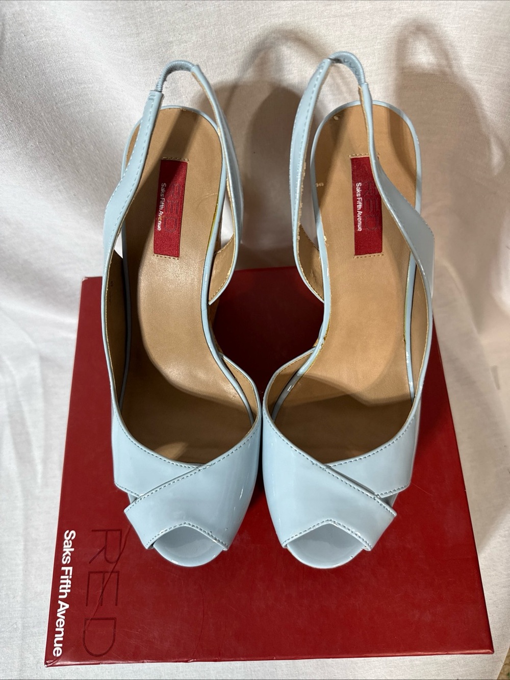 Saks Fifth Avenue Pale Blue Patent Slingback Peep-Toe Heels Size 9